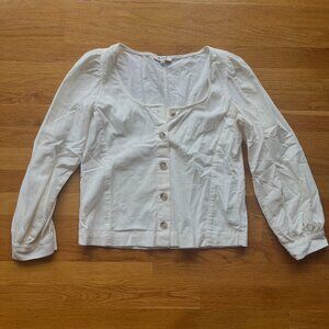 Madewell Corduroy Shirred-Sleeve Button-Front Top